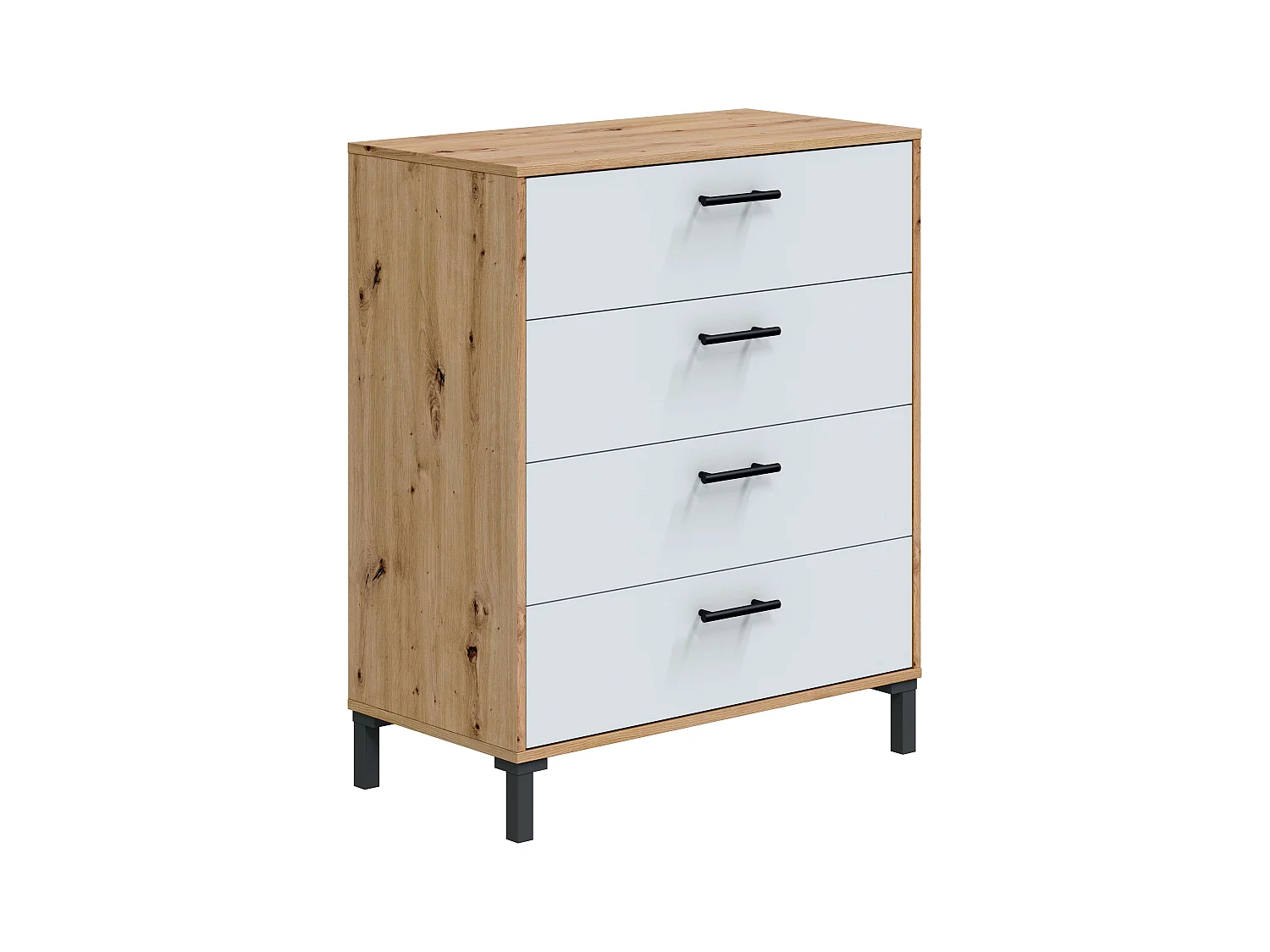 Commode 4 tiroirs Lúmina Chêne Nodi Blanc Artik 78x94x40 cm