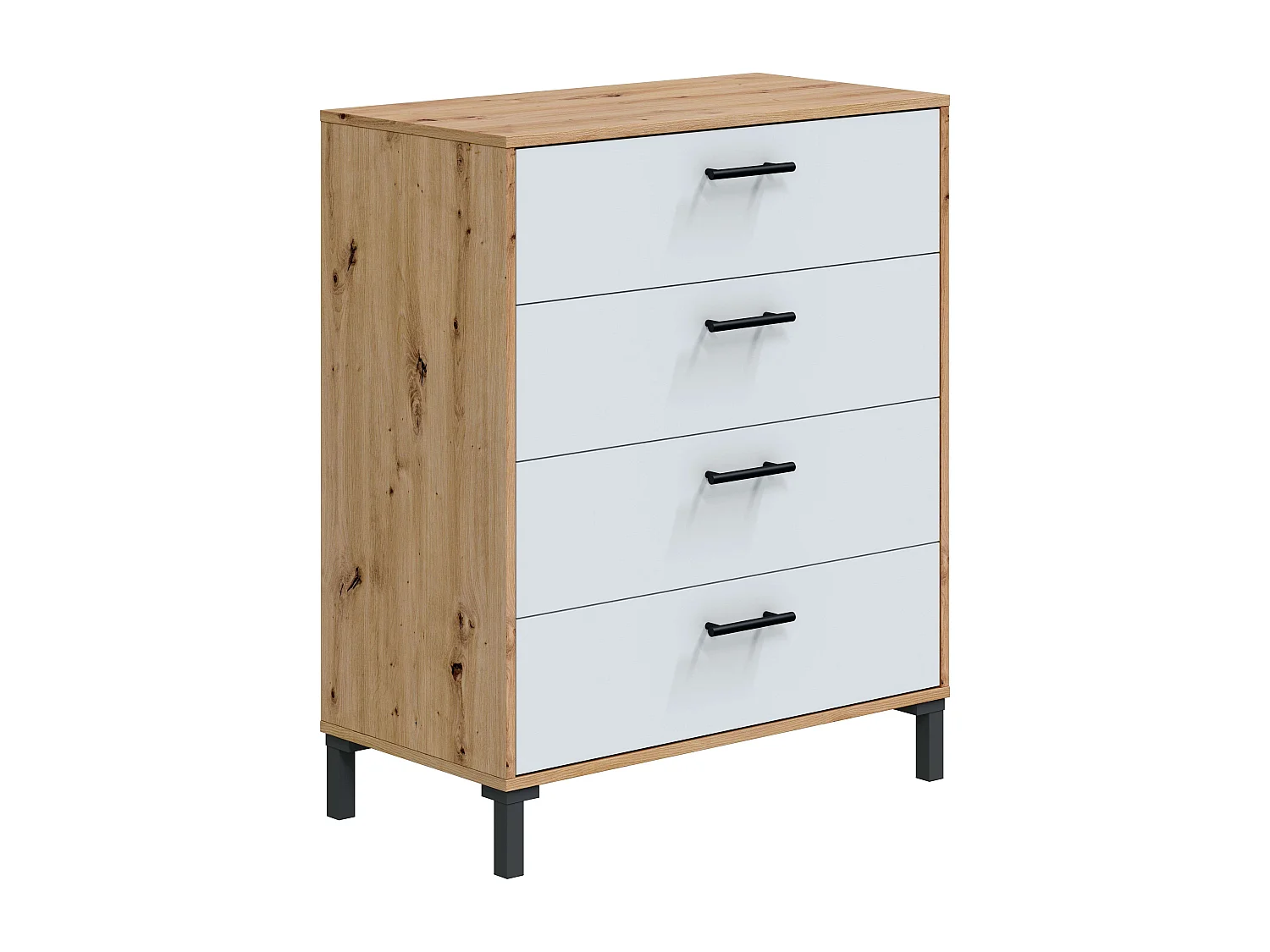 Commode 4 tiroirs Lúmina Chêne Nodi Blanc Artik 78x94x40 cm