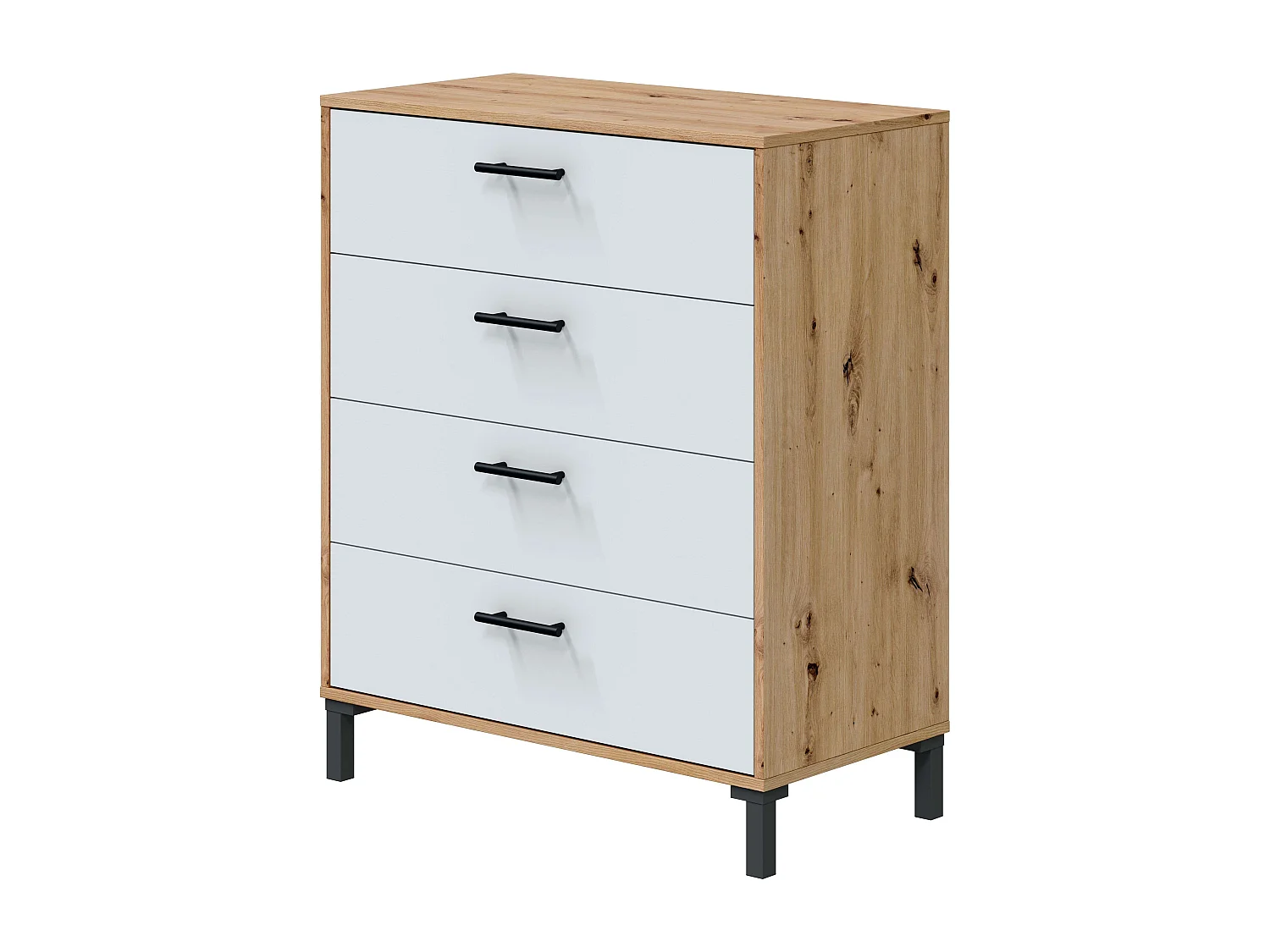 Commode 4 tiroirs Lúmina Chêne Nodi Blanc Artik 78x94x40 cm