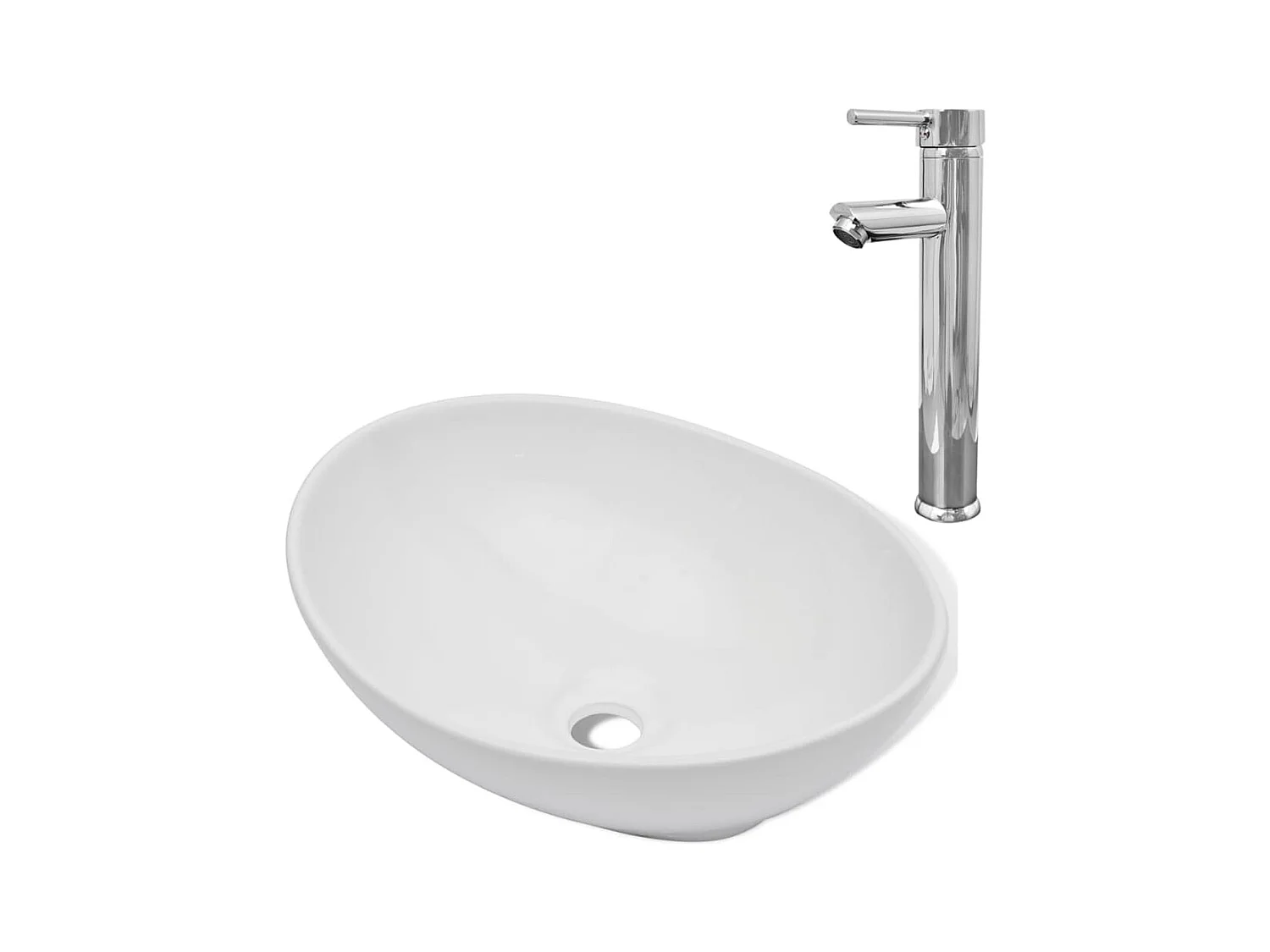 Lavabo salle de bain-Vasque à poser avec mitigeur Céramique Ovale Blanc