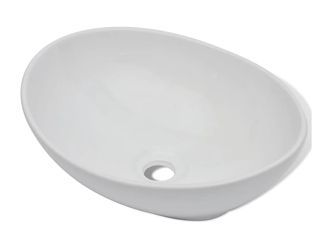 Lavabo salle de bain-Vasque à poser avec mitigeur Céramique Ovale Blanc