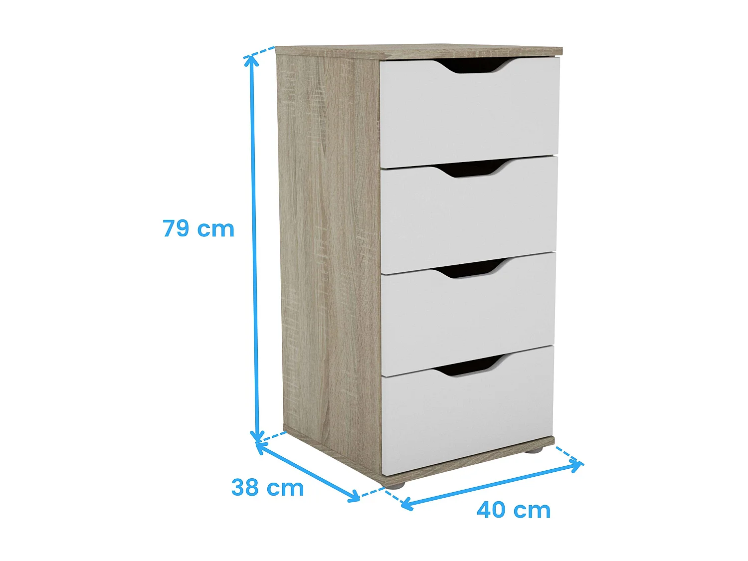 Cômoda Parc com 4 gavetas em carvalho Sonoma e branco fosco, 40x78,7x38 cm