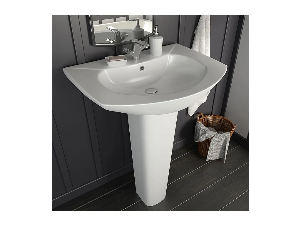 Lavabo salle de bain-Vasque autoportant avec socle Céramique Blanc 650x520x200 mm