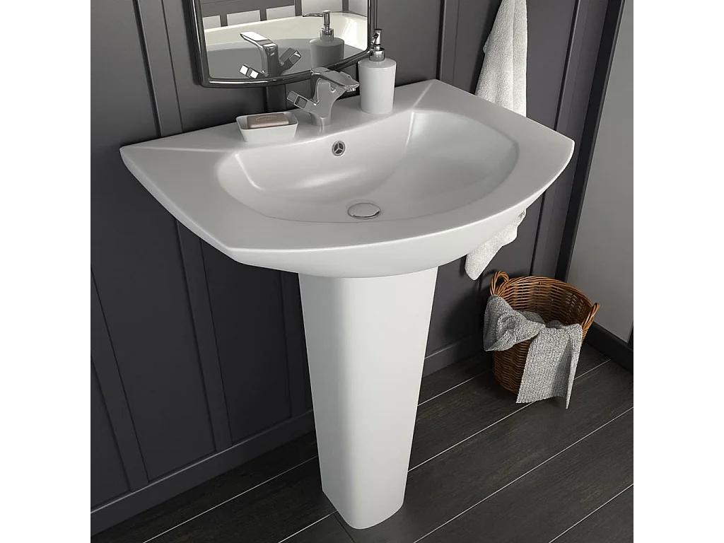 Lavabo salle de bain-Vasque autoportant avec socle Céramique Blanc 650x520x200 mm