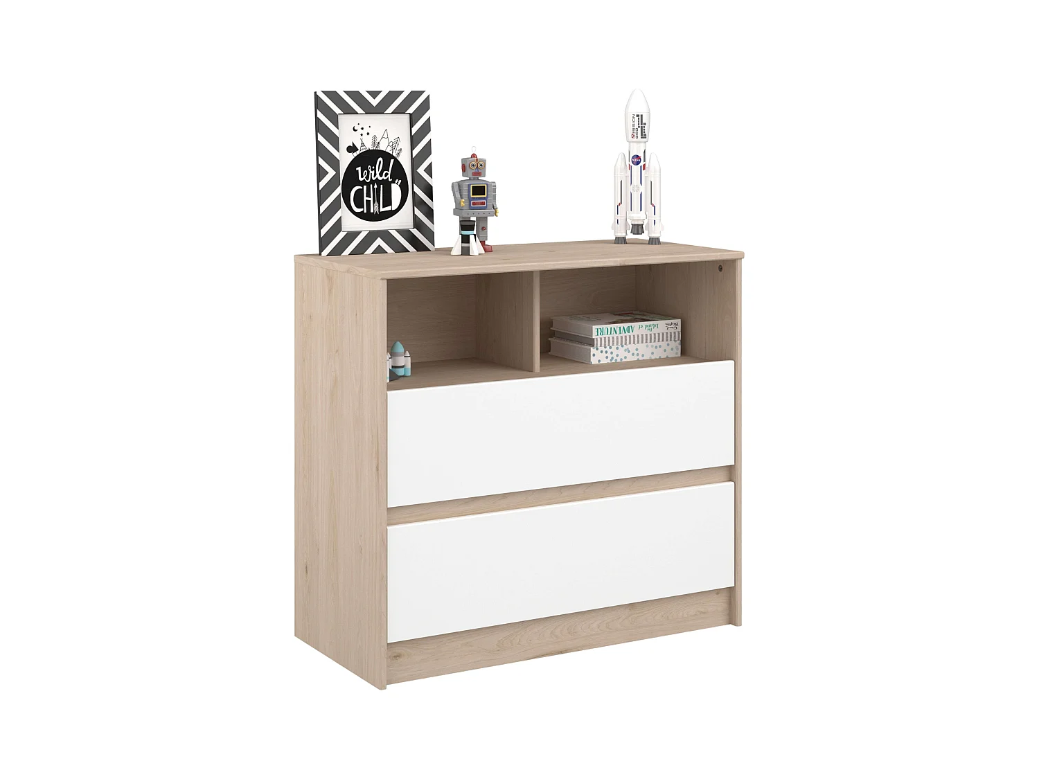 Commode enfant en chêne Jackson blanc mat, table à langer nordique pour enfants