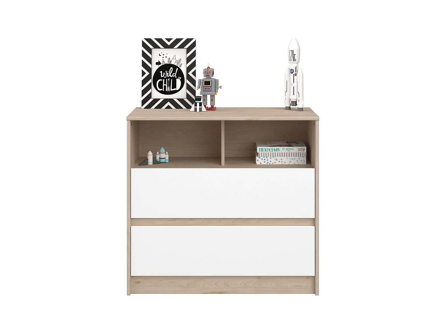 Commode enfant en chêne Jackson blanc mat, table à langer nordique pour enfants