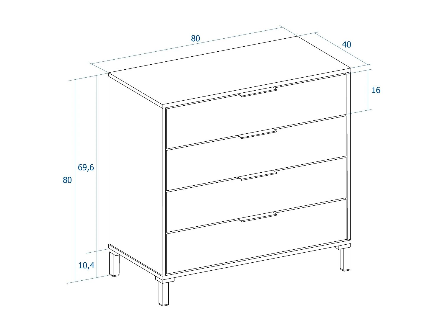Cômoda Arles com 4 gavetas em carvalho branco e listrado, 80x80 cm