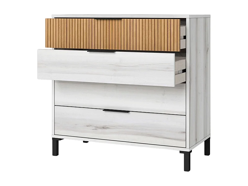 Cômoda Arles com 4 gavetas em carvalho branco e listrado, 80x80 cm