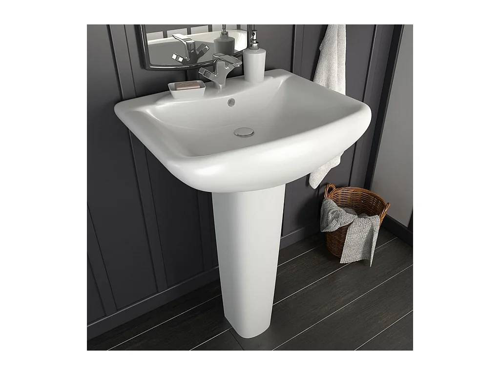 Lavabo autoportant-Lavabo salle de bain-Vasque à poser avec socle Céramique Blanc 580x470x200 mm
