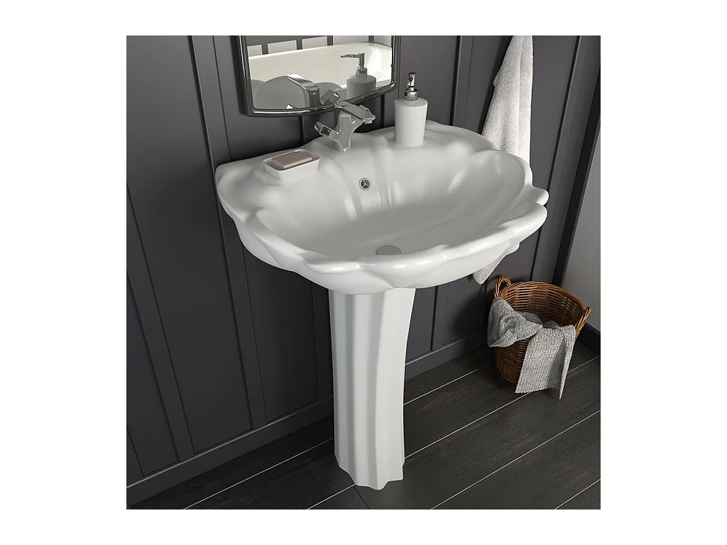 Lavabo autoportant-Lavabo salle de bain-Vasque à poser avec socle Céramique Blanc 580x510x200 mm