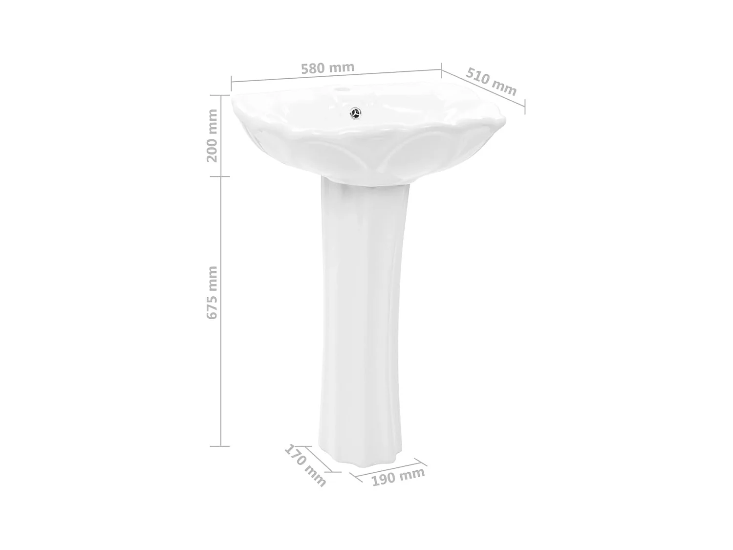 Lavabo autoportant-Lavabo salle de bain-Vasque à poser avec socle Céramique Blanc 580x510x200 mm