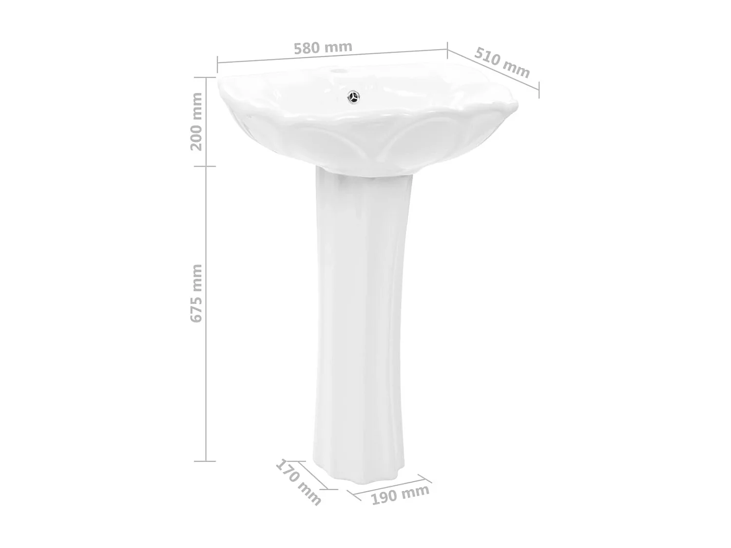 Lavabo autoportant-Lavabo salle de bain-Vasque à poser avec socle Céramique Blanc 580x510x200 mm