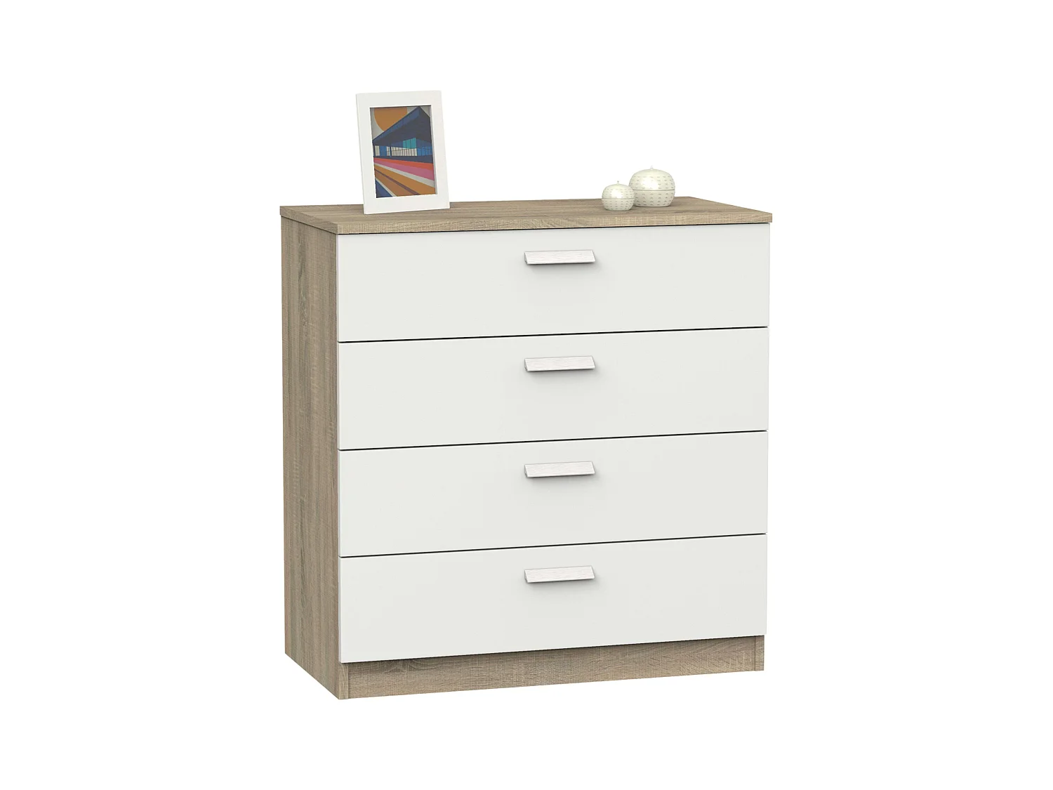 Commode de chambre moderne Tibet 4C Chêne CM et Blanc 74x78 cm