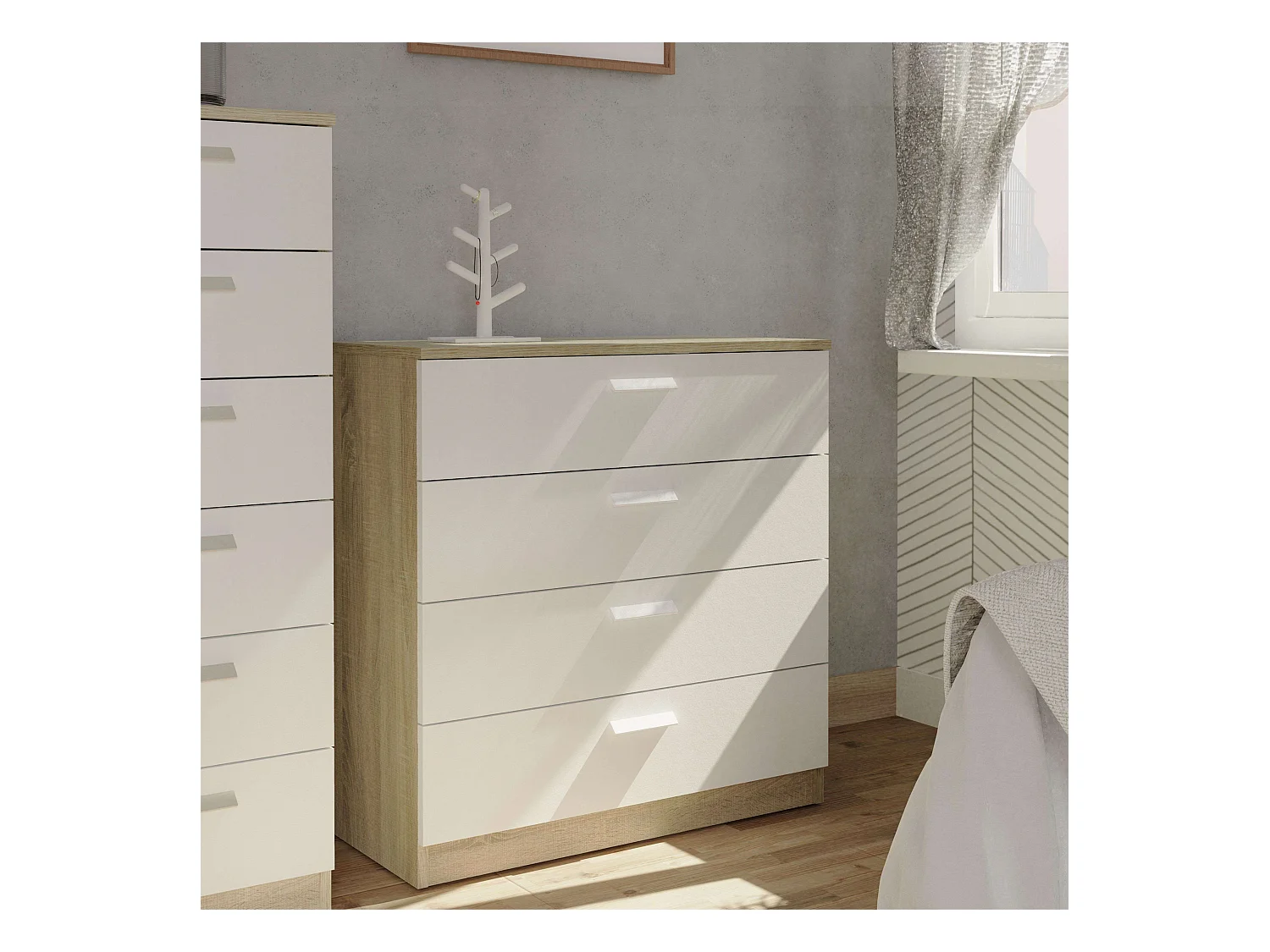 Commode de chambre moderne Tibet 4C Chêne CM et Blanc 74x78 cm