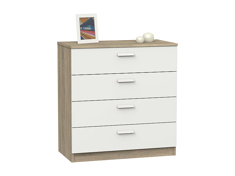 Cômoda de Quarto Moderna Tibete 4C Carvalho CM e Branco 74x78 cm
