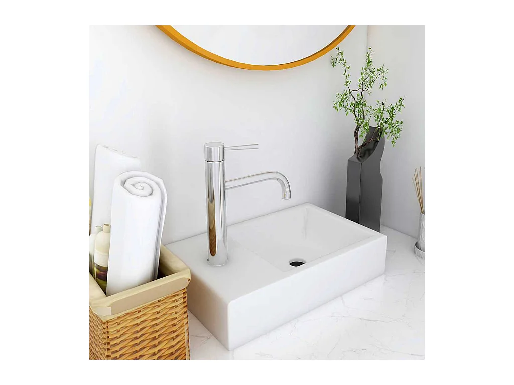 Lavabo salle de bain-Vasque à poser 400x220x90 mm SMC Blanc