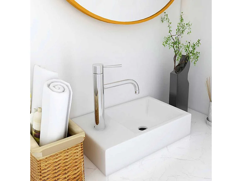 Lavabo salle de bain-Vasque à poser 400x220x90 mm SMC Blanc