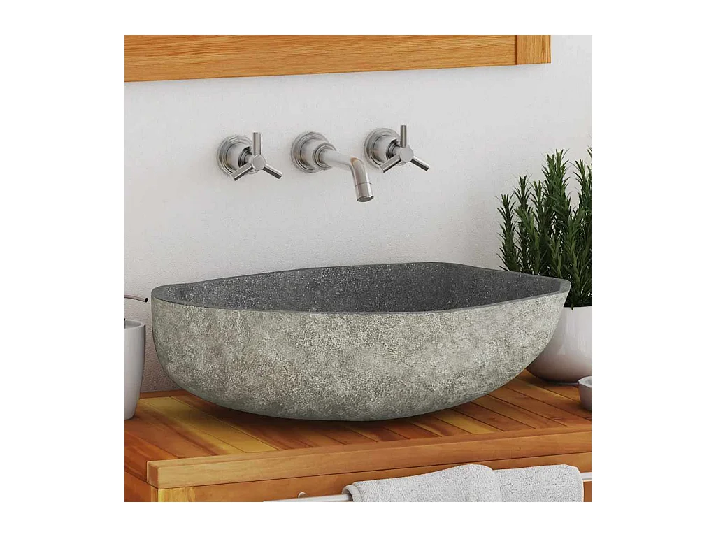 Lavabo salle de bain-Vasque à poser en pierre de rivière Ovale (45-53)x(34-41) cm