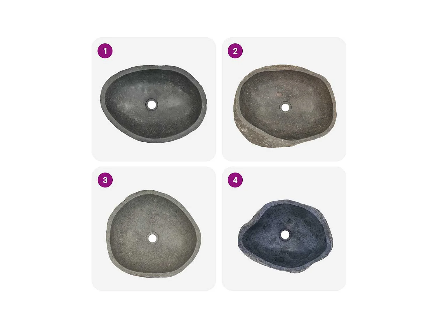 Lavabo salle de bain-Vasque à poser en pierre de rivière Ovale (45-53)x(34-41) cm