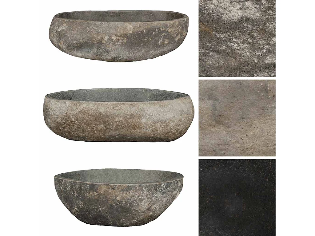 Lavabo salle de bain-Vasque à poser en pierre de rivière Ovale (45-53)x(34-41) cm