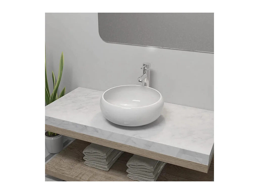 Lavabo salle de bain-Vasque à poser avec mitigeur Céramique Rond Blanc