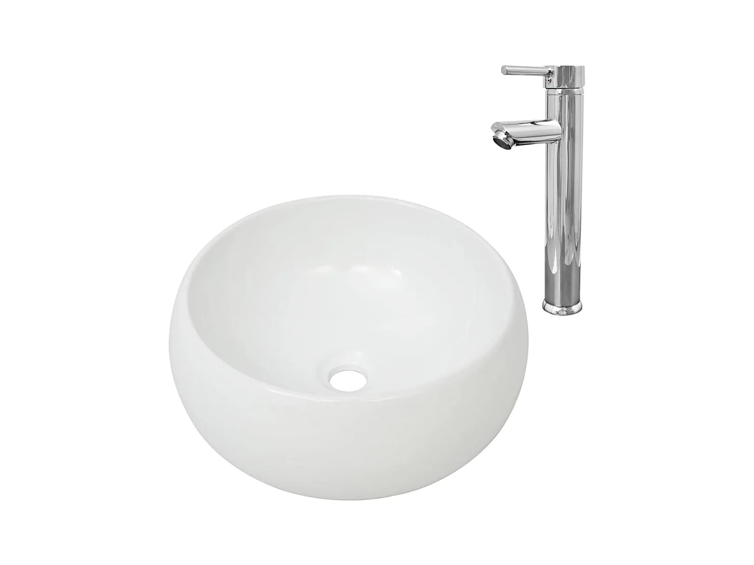 Lavabo salle de bain-Vasque à poser avec mitigeur Céramique Rond Blanc
