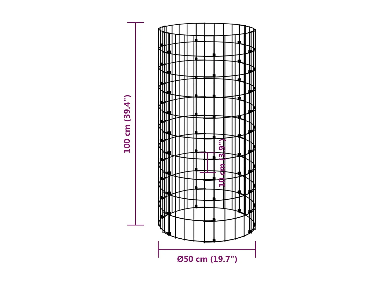 Poteau à gabion circulaire Acier galvanisé Ø50x100 cm