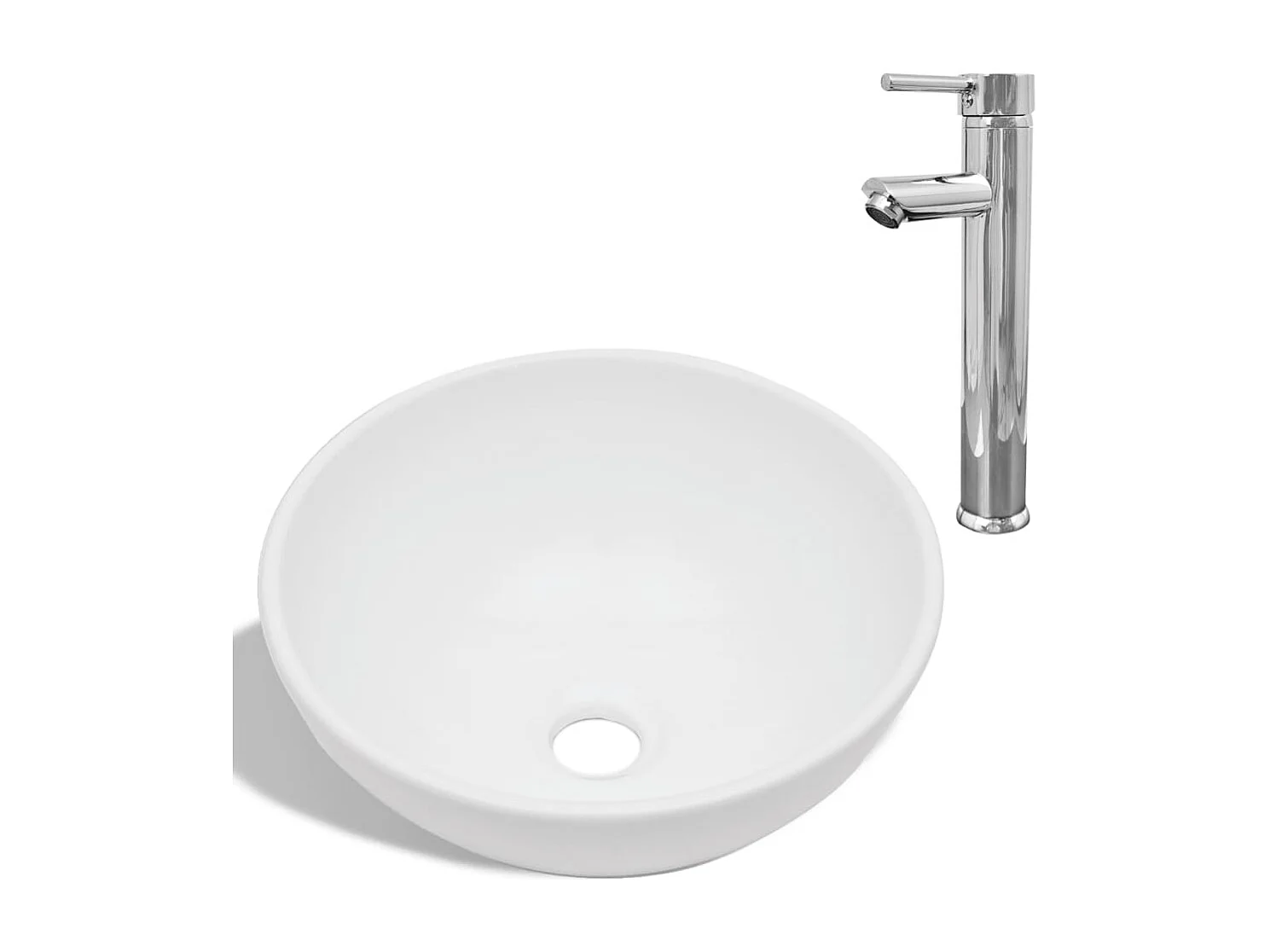 Lavabo salle de bain-Vasque à poser avec mitigeur Céramique Rond Blanc