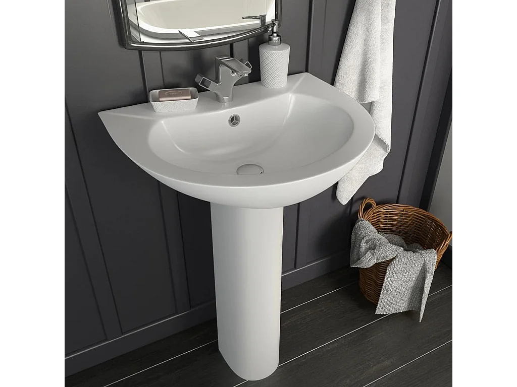 Lavabo autoportant-Lavabo salle de bain-Vasque à poser avec socle Céramique Blanc 520x440x190 mm