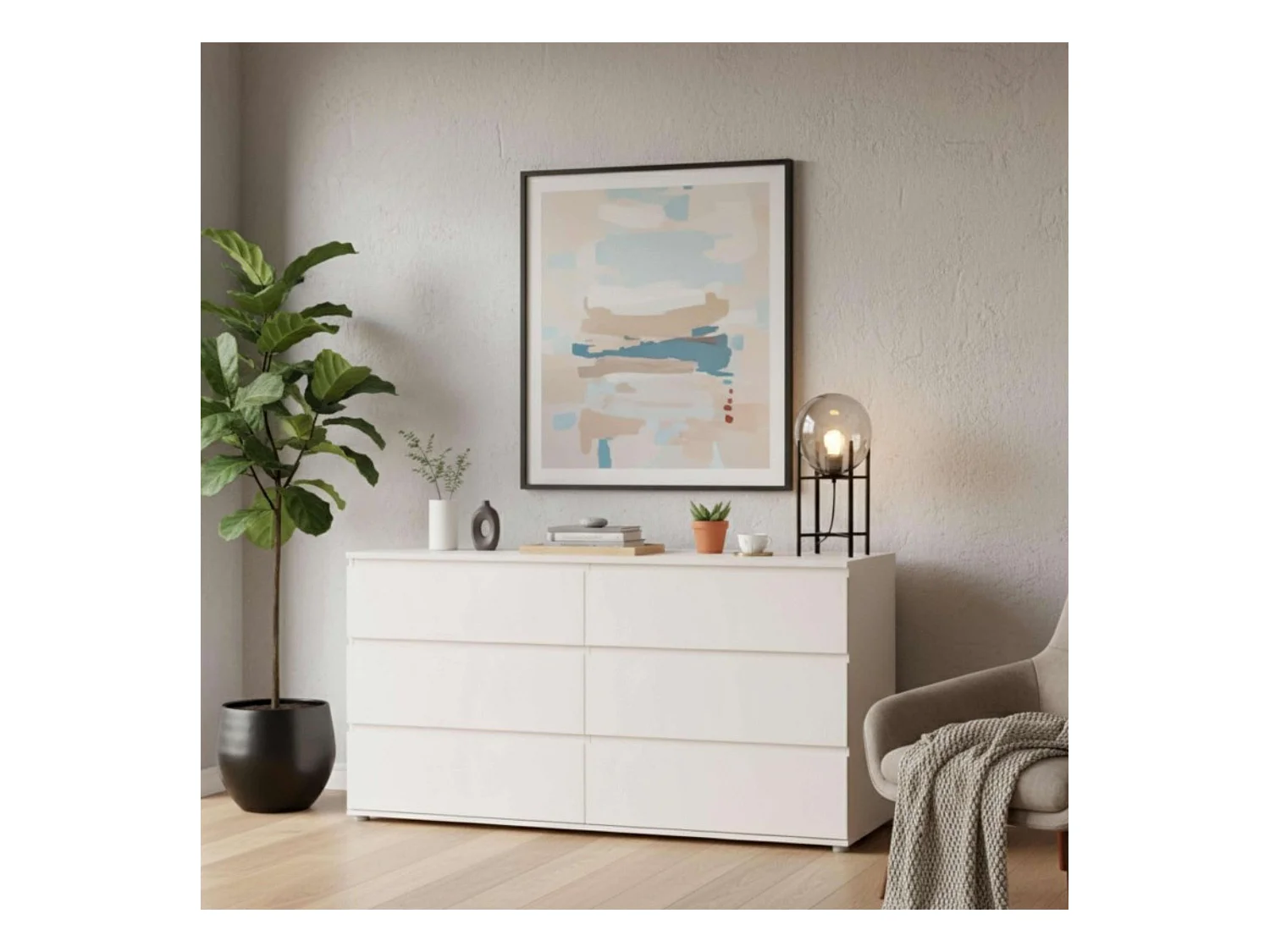 Cómoda Sven 6 cajones blanco 151x82x50 cm melamina dormitorio