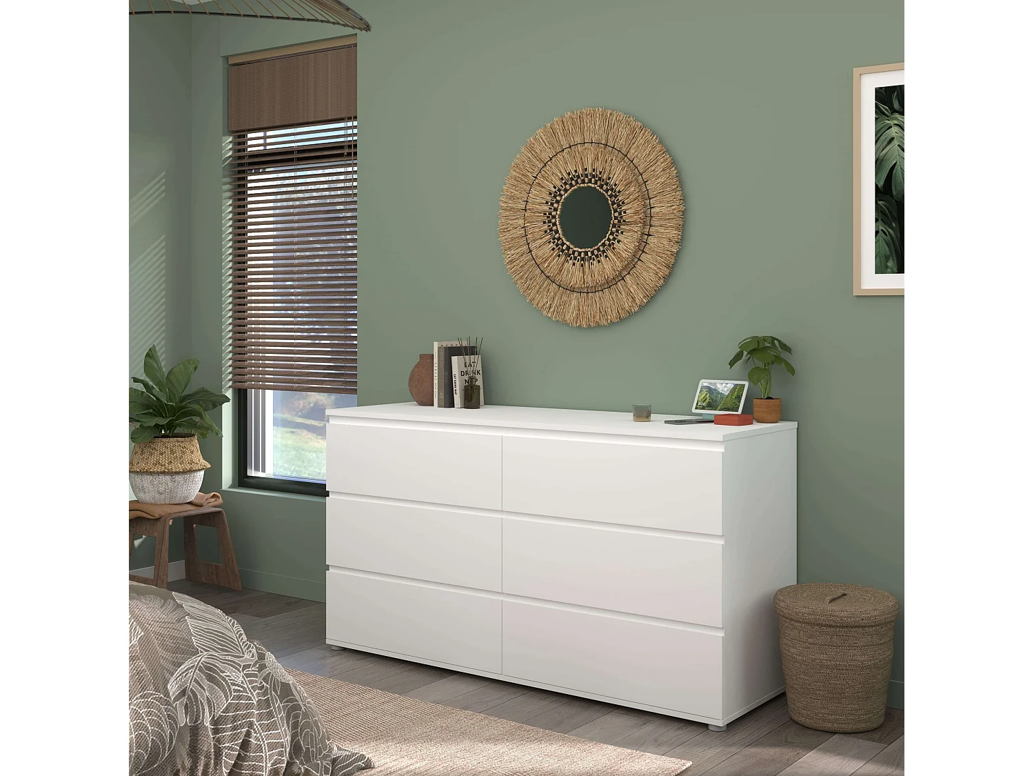 Cômoda Sven com 6 gavetas, branca, 151x82x50 cm, melamina, quarto