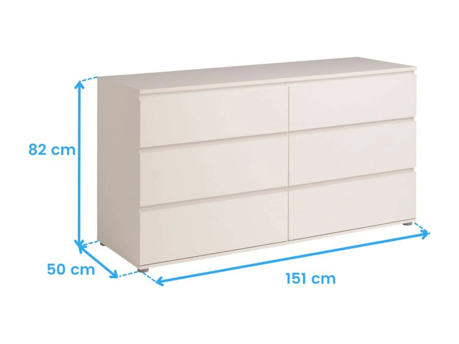 Cômoda Sven com 6 gavetas, branca, 151x82x50 cm, melamina, quarto