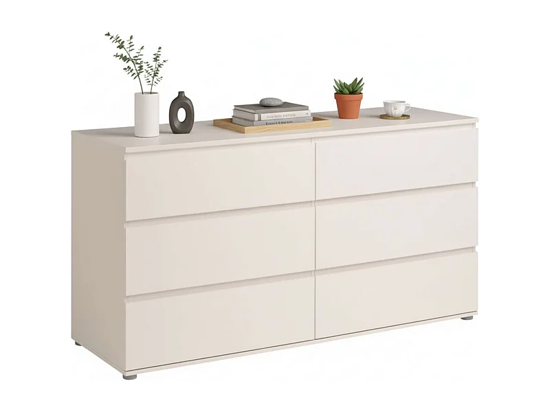 Cômoda Sven com 6 gavetas, branca, 151x82x50 cm, melamina, quarto