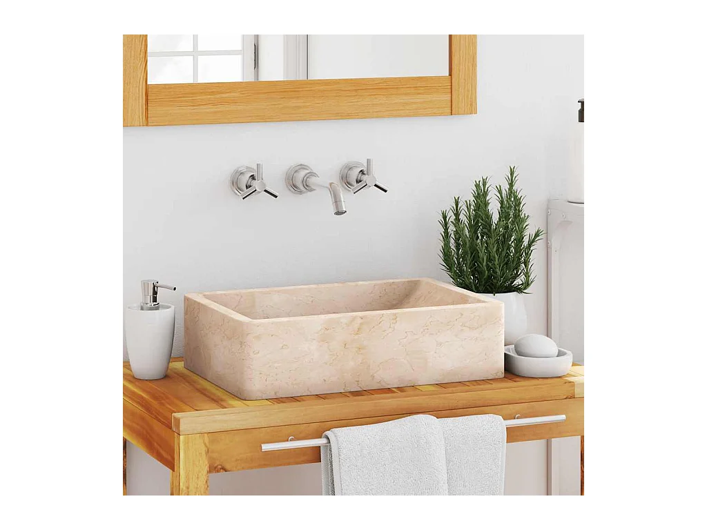 Lavabo salle de bain-Vasque à poser 45x30x12 cm marbre crème brillant