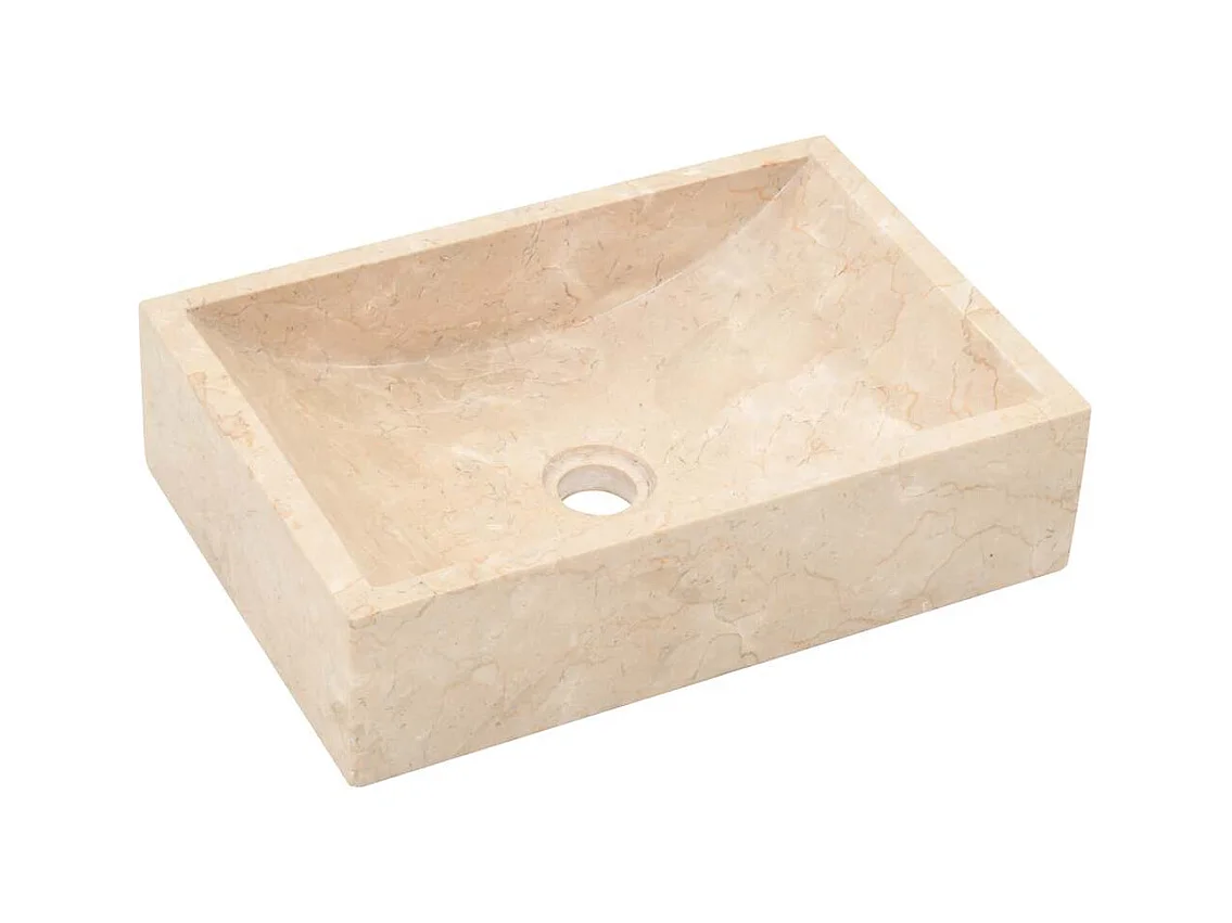 Lavabo salle de bain-Vasque à poser 45x30x12 cm marbre crème brillant