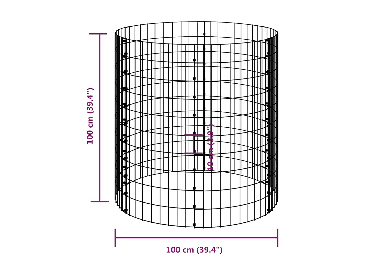 Poteau à gabion circulaire Acier galvanisé Ø100x100 cm