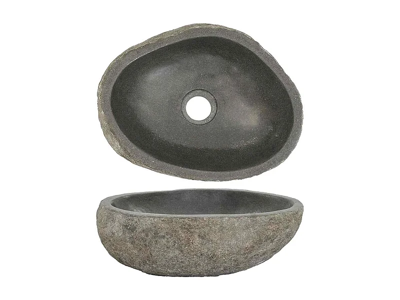 Lavabo salle de bain-Vasque à poser en pierre de rivière ovale (29-38)x(24-31) cm