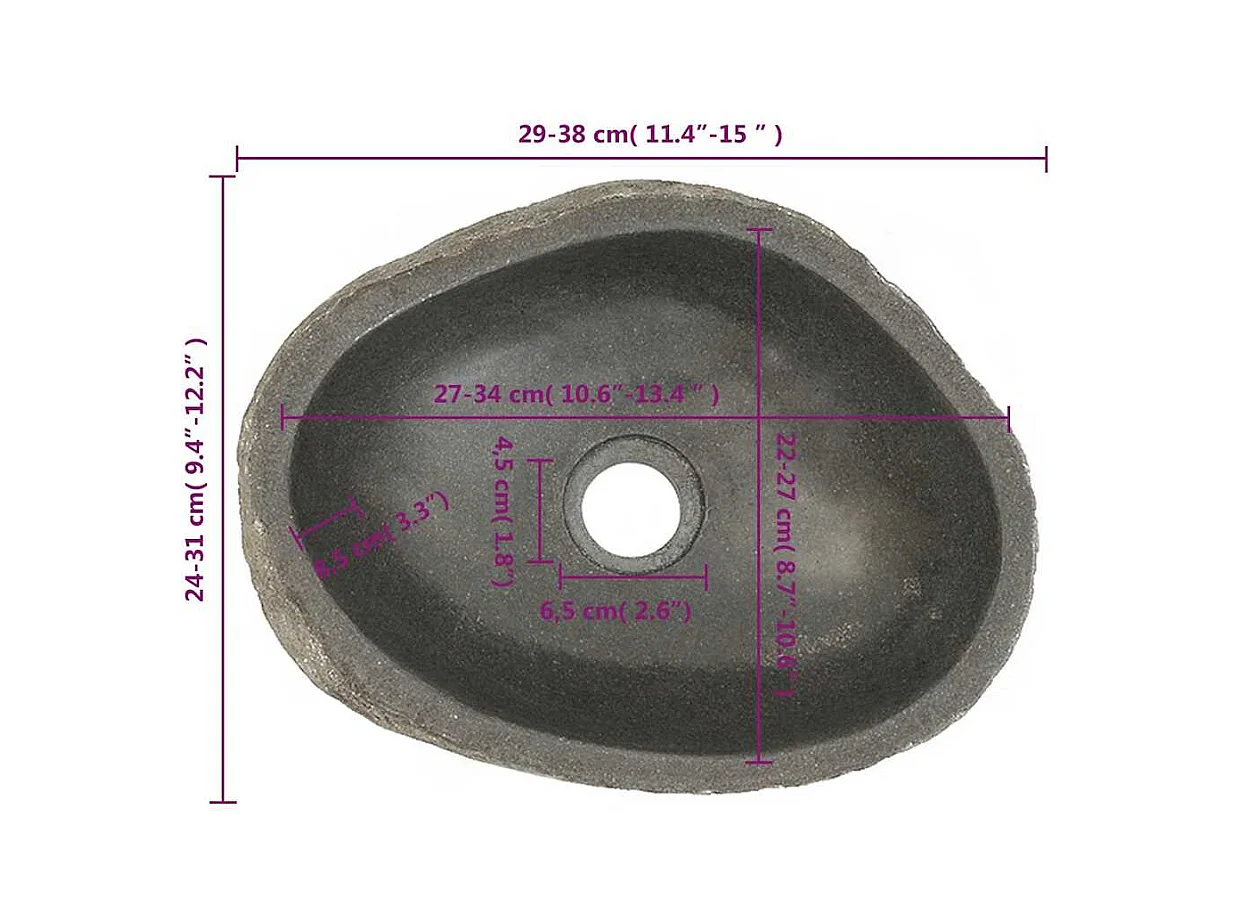 Lavabo salle de bain-Vasque à poser en pierre de rivière ovale (29-38)x(24-31) cm