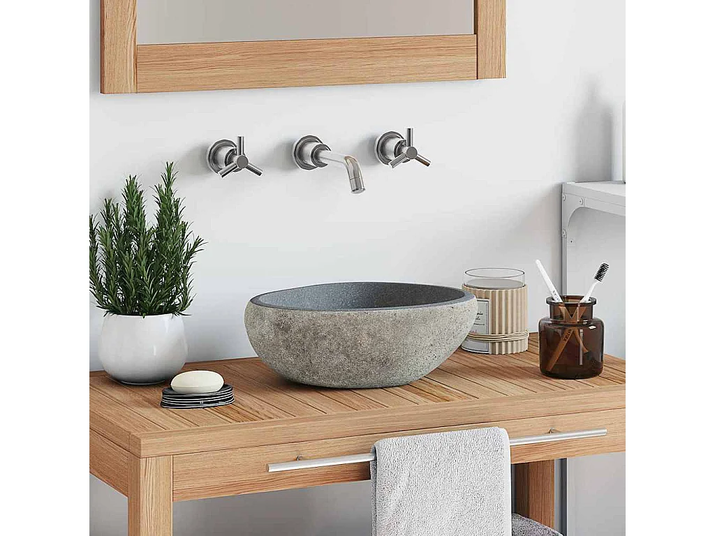 Lavabo salle de bain-Vasque à poser en pierre de rivière ovale (29-38)x(24-31) cm