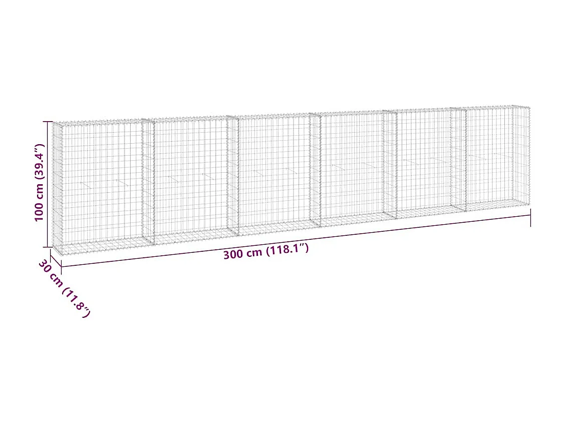 Mur en gabion-Panier de gabion avec couvercles Acier galvanisé 300x30x100 cm