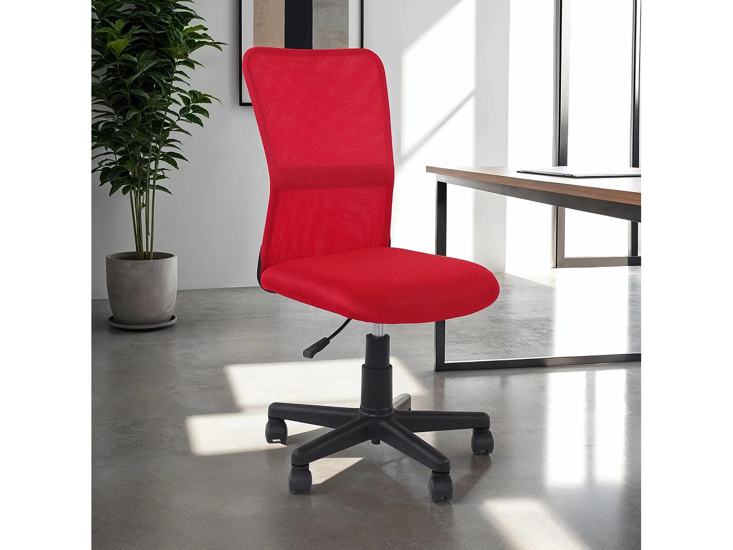 Chaise de bureau TODI rouge assise pivotante et réglable en hauteur 99 cm, roulettes adaptées à la moquette