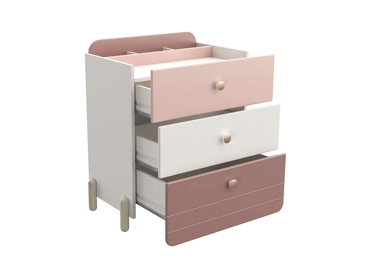Commode pour chambre d'enfant/adolescent rose jade et blanc mat 82 x 41 x 73 cm