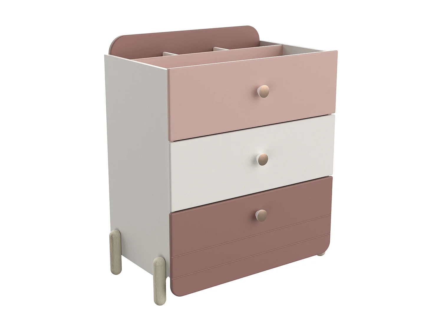 Commode pour chambre d'enfant/adolescent rose jade et blanc mat 82 x 41 x 73 cm