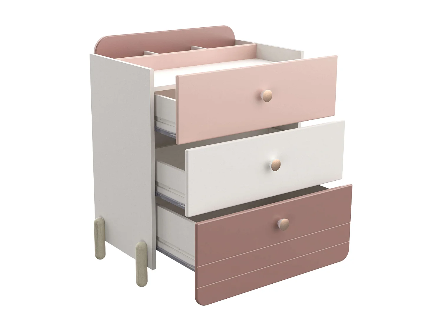 Commode pour chambre d'enfant/adolescent rose jade et blanc mat 82 x 41 x 73 cm