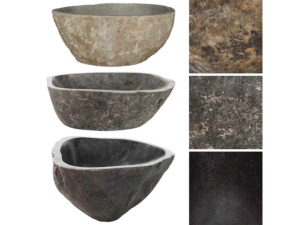 Lavabo salle de bain-Vasque à poser en pierre de rivière Ovale (37-46)x(29-36) cm