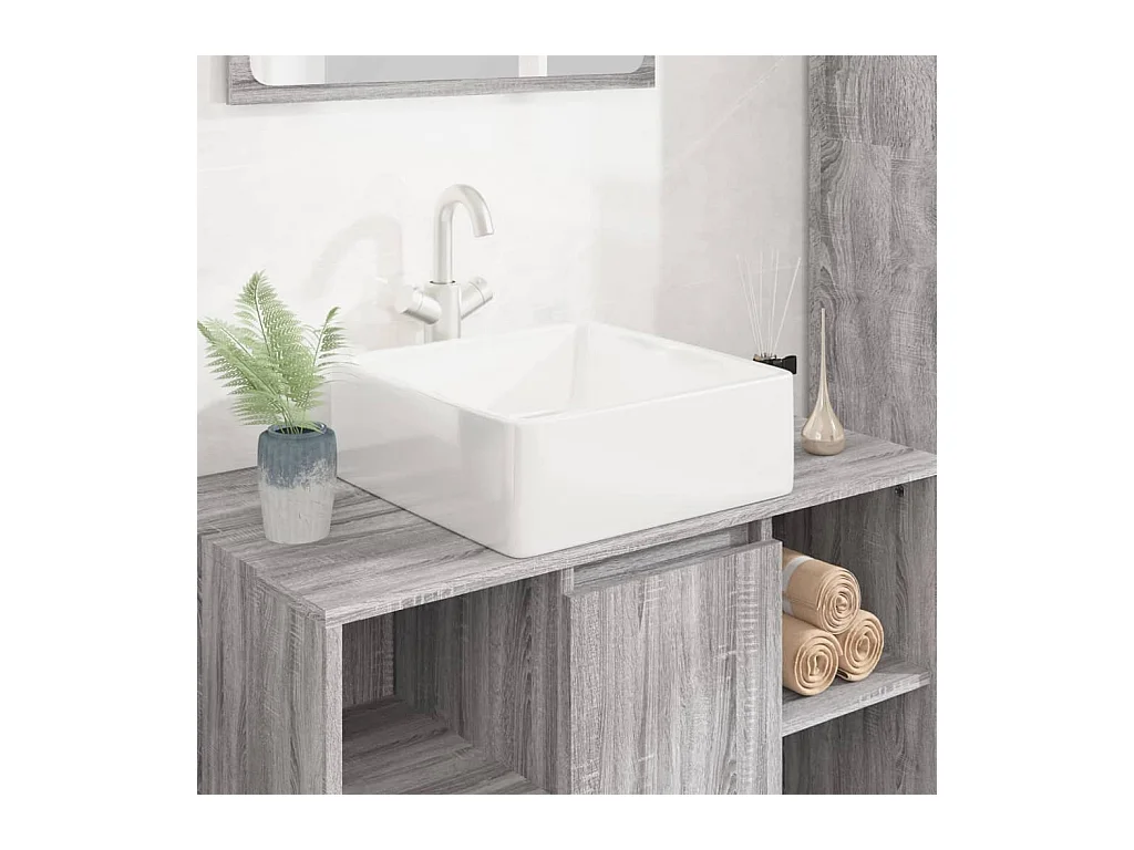Vasque à poser-Lavabo blanc 37x37x13 cm céramique carré