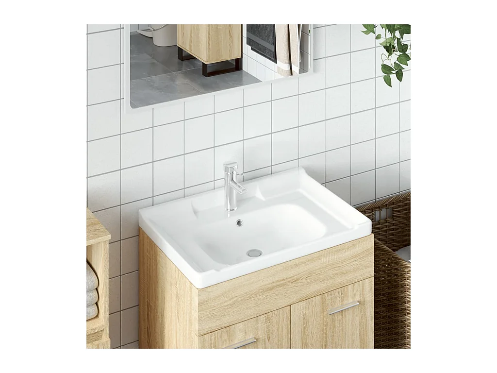 Vasque à poser Lavabo | Évier de salle de bain blanc 61x48x23cm rectangulaire céramique