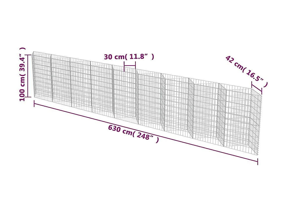 Mur de gabion-Panier de gabion Acier galvanisé 630x30x100 cm