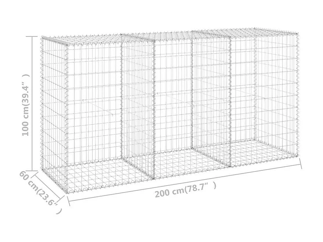 Mur en gabion-Panier de gabion avec couvercles Acier galvanisé 200x60x100 cm