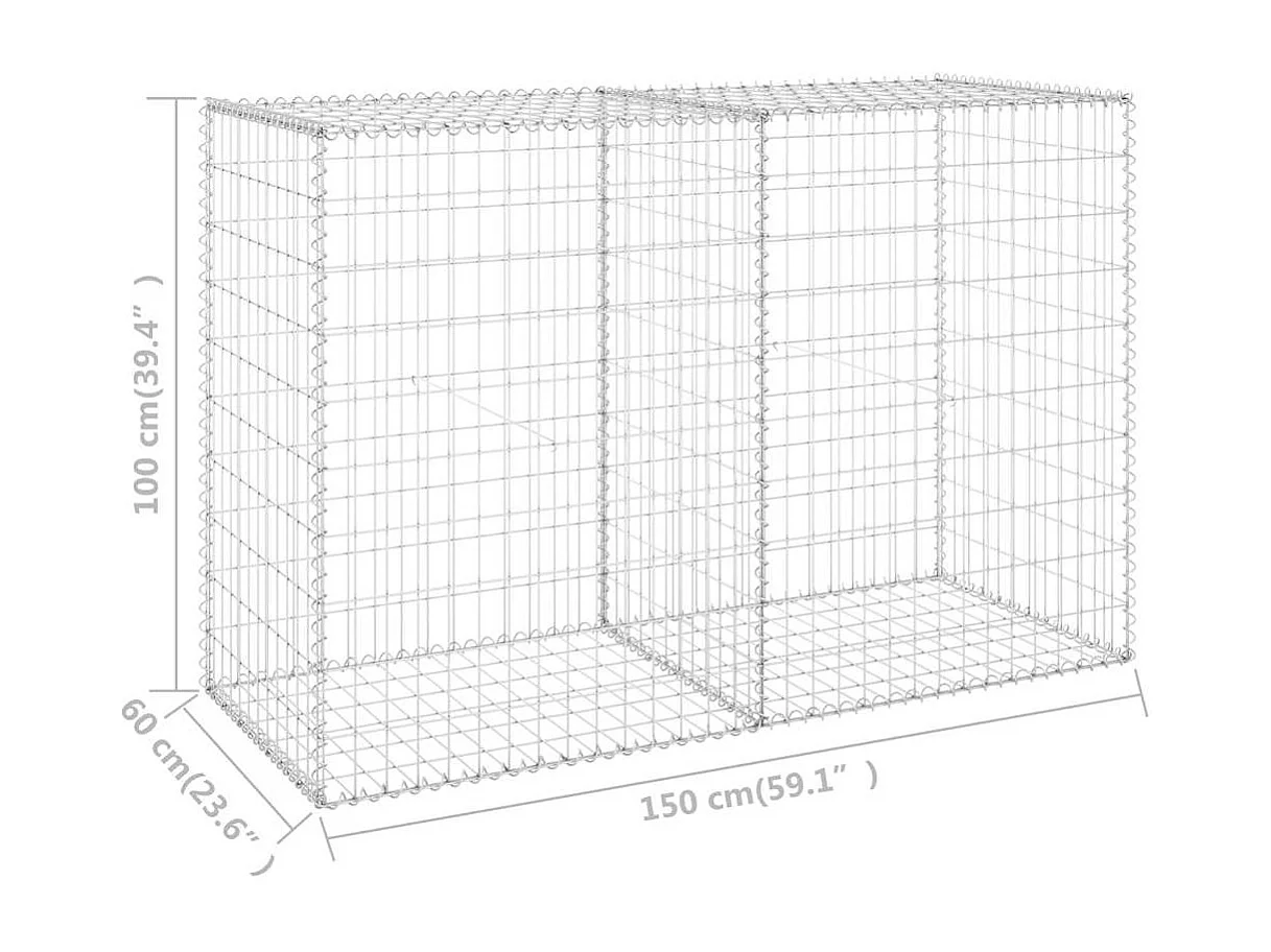 Mur en gabion-Panier de gabion avec couvercles Acier galvanisé 150x60x100 cm